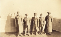 Fred Nakamura, Sonsei Nakamura, Noboru Kawamoto, unknown, and Robert Imoto atop the Empire State Building during a furlough (Courtesy of Sonsei Nakamura)