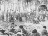 Eating out in the field. [Courtesy of Bert Hamakado]