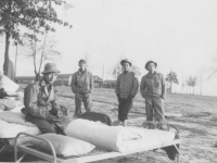 F Co. R. George Takata, Ken Higa, Seiso Kamishita, Yoshito Ando 1/10/43 Camp Shelby, Miss. [Courtesy of Kenneth Higa]