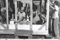 Varsity Victory Volunteers at work building field ice boxes in Hawaii [Courtesy of VVV #25. Ted Tsukiyama Papers, University of Hawaii at Manoa Library]