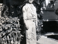 (November 1941) Eugene Kawakami in uniform, in front of his family’s home.  [Courtesy of Joanne Kai]