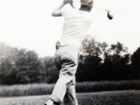 (July 22, 1942) Gene - at Sparta Country Club in Sparta, Wisconsin.  During his time off, Eugene Kawakami enjoyed golfing with friends from the 100th Infantry Battalion.   [Courtesy of Joanne Kai]