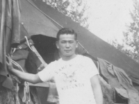 Masaru Nambara Camp McCoy Wisconsin. M.Nambara, That's the man with muscles all around 8-16-42.  [Courtesy of Ruth Kunishige]