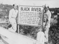 Kunio Fujimoto & Henry Shiyama on their tour on 10-4-42. Black River.  [Courtesy of Ruth Kunishige]