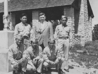 LaCrosse, Wisconsin Banks of Mississippi.  Taken on June 21, 1942 on the top of Grandad Bluff.  Left to right rear: Tokuji Ono, Mr. James Kapelas(he took us up there). Toshio Kamamoto Front: James Komatsu, myself & Fred Kanemaru.  [Courtesy of Jan Nadamoto]