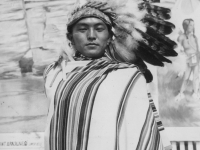 Freddie Heap Big Chief.  Taken in Wisconsin Dell, Wis. On August 9, 1942.  Guess who this is.  He's been in lots of picures I've sent home.  Keep this in my photograph album.  [Courtesy of Jan Nadamoto]