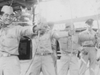 Taken August 9, 1942 at archey stand at Wisconsin Dells Park, Wisconsin Dells, Wis.  [Courtesy of Jan Nadamoto]