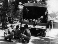 Akira Hata, Jack Morita, and Toshio Santoki on base  in Tambolo, Italy [Courtesy of Robert Arakaki]