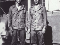 Headquarter Company. Sueo Noda and Stanley Hamamura, Camp Shelby, Miss. Spring 1943 [Courtesy of Fumie Hamamura]