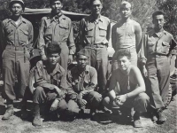 1st Row, l-r: Hidenobu Hiyane, Howard Yamamoto, Lawrence Iwamoto. 2nd Row, l-r: Stanley Hamamura, Noboru Taki,  Seiji Kimura,  Richard Hamada, Itsuo Kagiwara, Civitavecchia -1944 [Courtesy of Fumie Hamamura]