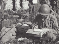 Stanley Hamamura writing home from Italy, 1945. [Courtesy of Fumie Hamamura]