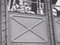 Soldiers take the cattle car to Naples on the journey home, June 1945. [Courtesy of Fumie Hamamura]