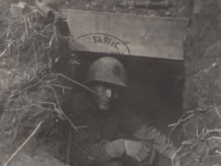 Stanley Hamamura in a Dugout. [Courtesy of Fumie Hamamura]