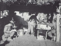 Able Company kitchen, France, 1944. [Courtesy of Fumie Hamamura]