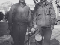 Stanley Hamamura and H. Hiyane go for chow in Menton, France, December 1944. [Courtesy of Fumie Hamamura]