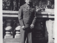 Stanley Hamamura in front of the Astoria Hotel in Menton, France, December 1944. [Courtesy of Fumie Hamamura]