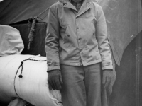 Stanley Hamamura getting ready to move with his belongings at Camp McCoy, 1942 [Courtesy of Fumie Hamamura]