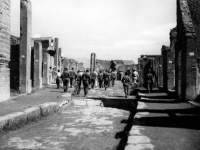 Soldiers march through bombed European city [Courtesy of Fumie Hamamura]