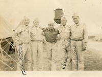 Camp McCoy, Wis '43. Kohatsu, Fred Takahashi, A. Kuriyama, Issac Akinaka & me (Hiyane). (Courtesy of Joyce Walters)