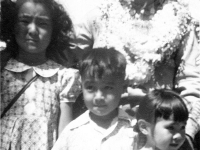 Jimmy Inafuku at his homecoming with family members, Hawaii [Courtesy of Carol Inafuku]