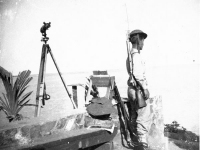 James Kawashima standing watch at Wailea Point near Waimanalo [Courtesy of Alexandra Nakamura] Inscription: James Kawashima stands watch at Wailea Point on the border of Waimanalo. 1941