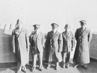 Fred Nakamura, Sonsei Nakamura, Noboru Kawamoto, ?, Robert Imoto atop the Empire State Building. [Courtesy of Sonsei Nakamura]