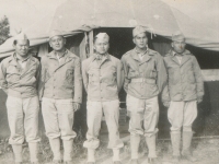 Old Camp McCoy. The boys in my tent - PFC Takeo Moriwaki, Sgt. Shimogaki, Corp. Bill Tanigawa, PFC Horace Awa, Pvt. Peepsight Yoshisato. (Courtesy of Alvin Shimogaki)