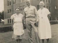 Camp McCoy, July 5, 1942 - Capt. Phillip Peck and two Hillsboro ladies. Taken at Hillsboro High School. (Courtesy of Alvin Shimogaki)