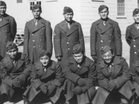 First Row l to r: Jiro Matsui, supply clerk, Paul Shimabukuro, clerk, Cal Sato, Anticifer,Takeo Moriwaki, Buglar, Smiley Muranaka, Mgr. [Courtesy of Janice Uchida Sakoda]