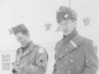 Supply Sgt. Gordon Kadowaki and Capt. Tanimura.  [Courtesy of Janice Uchida Sakoda]