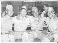 Sam Tomai (far right) at a diner with fellow soldiers [Courtesy of Sandy Tomai Erlandson]