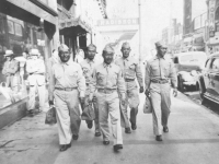 Koizumi, Hide, Mushy, Goro, Joe on the way to Minneapolis station in July 1942. [Courtesy of Sandy Tomai Erlandson]