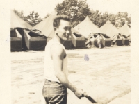 Shinyei Nakamine walks through "Tent City" at Camp McCoy, Wisconsin. (Courtesy of Anita Korenaga)