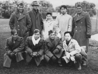 Sept 26. Madison. L to R. 1st Row - Tom Ibaraki, James Ching, Miss Ching - not sister, Wallace Tom, Atsuo Sahara. Second: Dick Sasaki, Me, Water Moriguchi, Francis  Tom. [Courtesy of Leslie Taniyama]