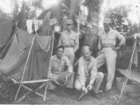 Tom Matsumura and friends at camp in the Philippines. [Courtesy of Florence Matsumura]