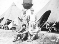 Top: Henry Kimura; Mac Wakimoto. Bottom: Me; Kamikawa. Just Pals 7-15-42. Camp McCoy Wis. [Courtesy of Carl Tonaki]